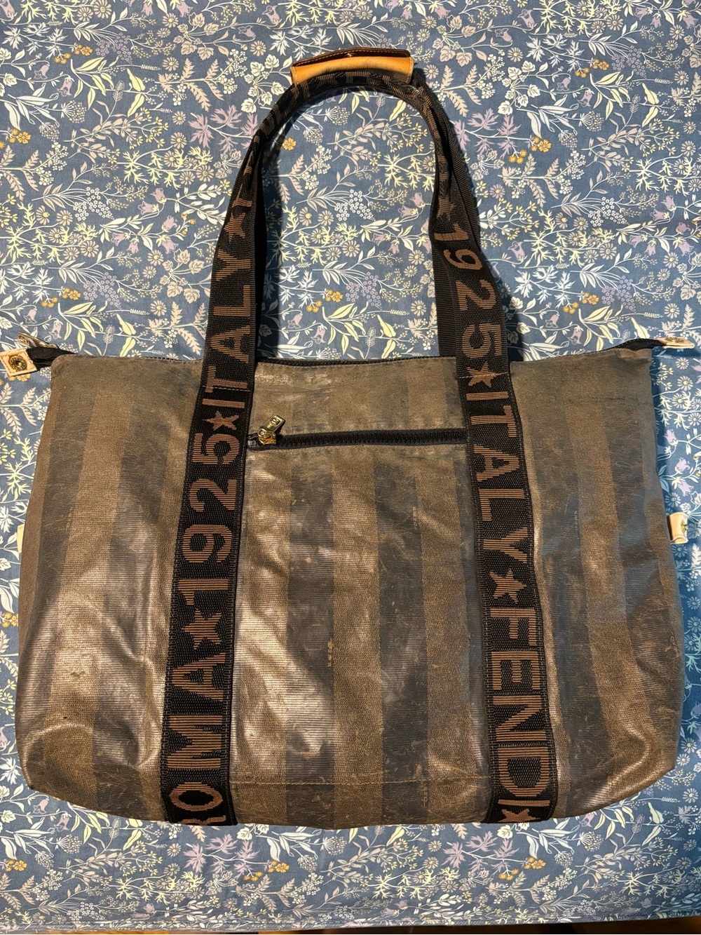 FENDI ⭐️ Pequin Large Brown Striped Tote